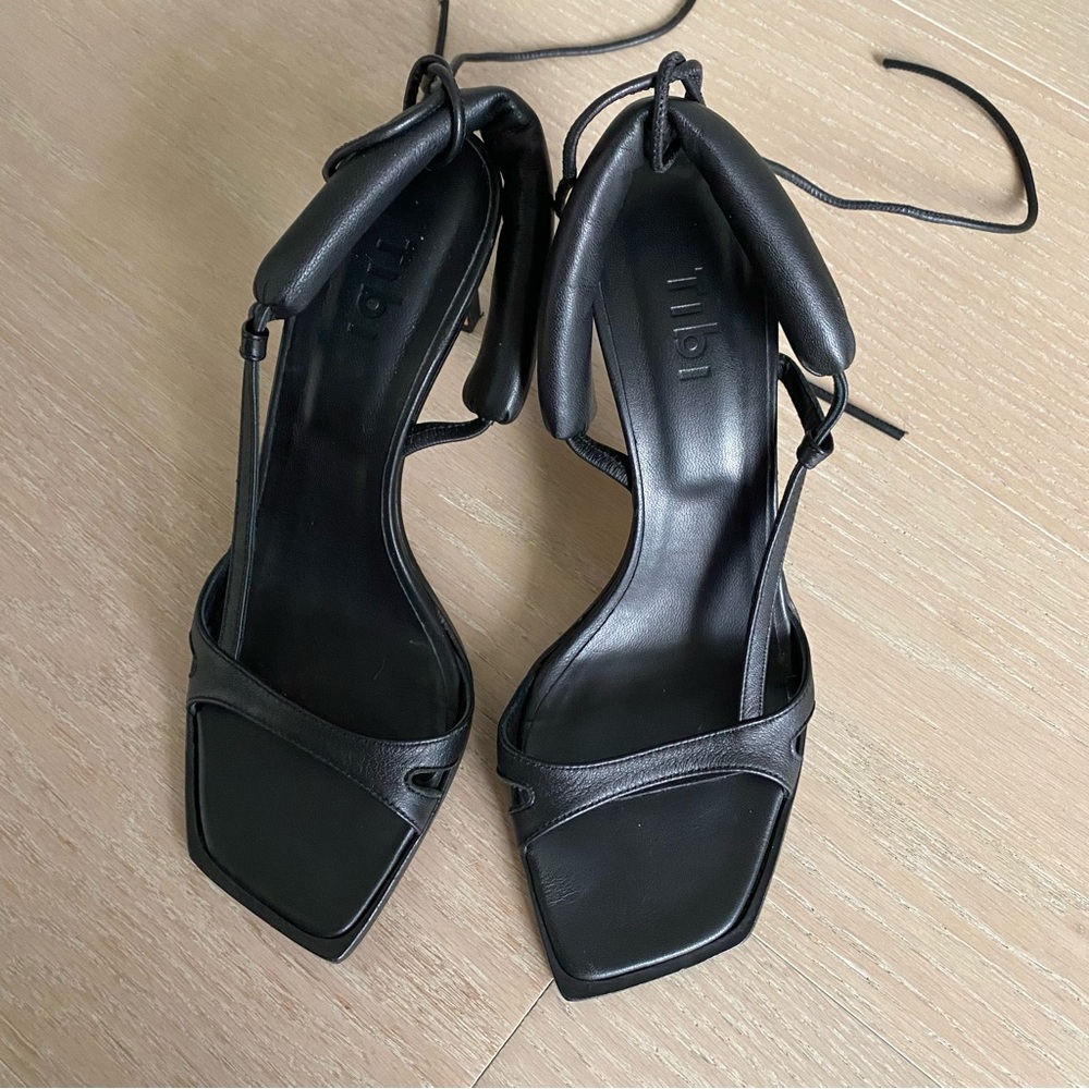 Tibi black leather square toe strappy sandal heels - Picture 7 of 11